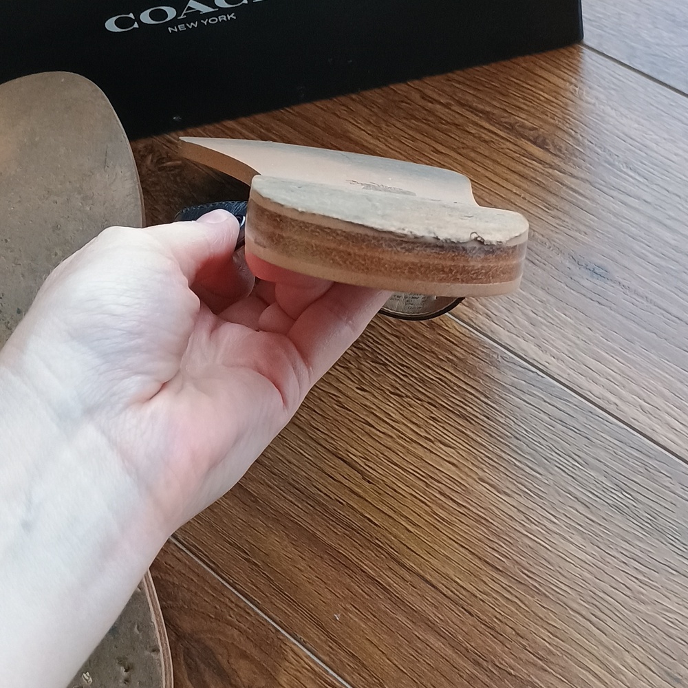 Coach Black Vegan Leather Studded Thong Sandals - Women's 8.5M - Picture 5 of 7